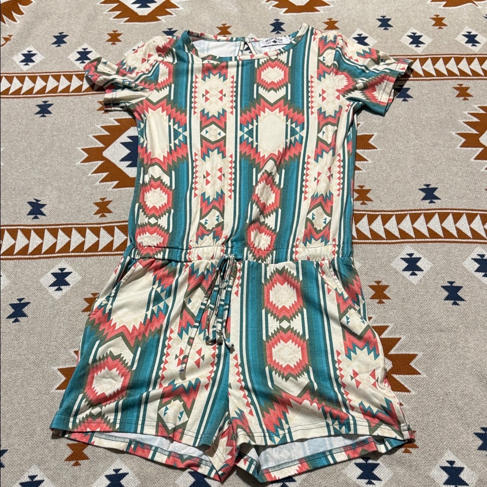 Crazy Train Aztec Print Short Sleeve Romper